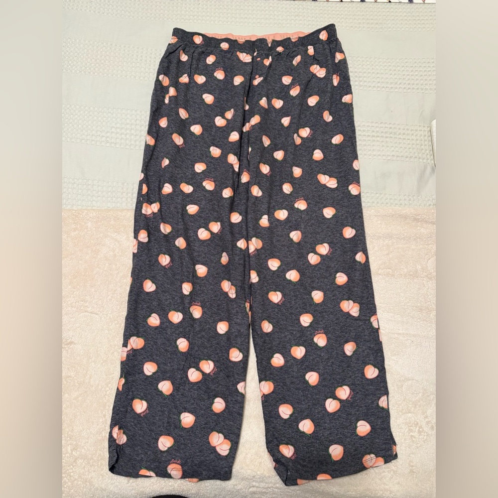 PINK Victoria's Secret Pajama Bottoms - Gray with Peach Print XL